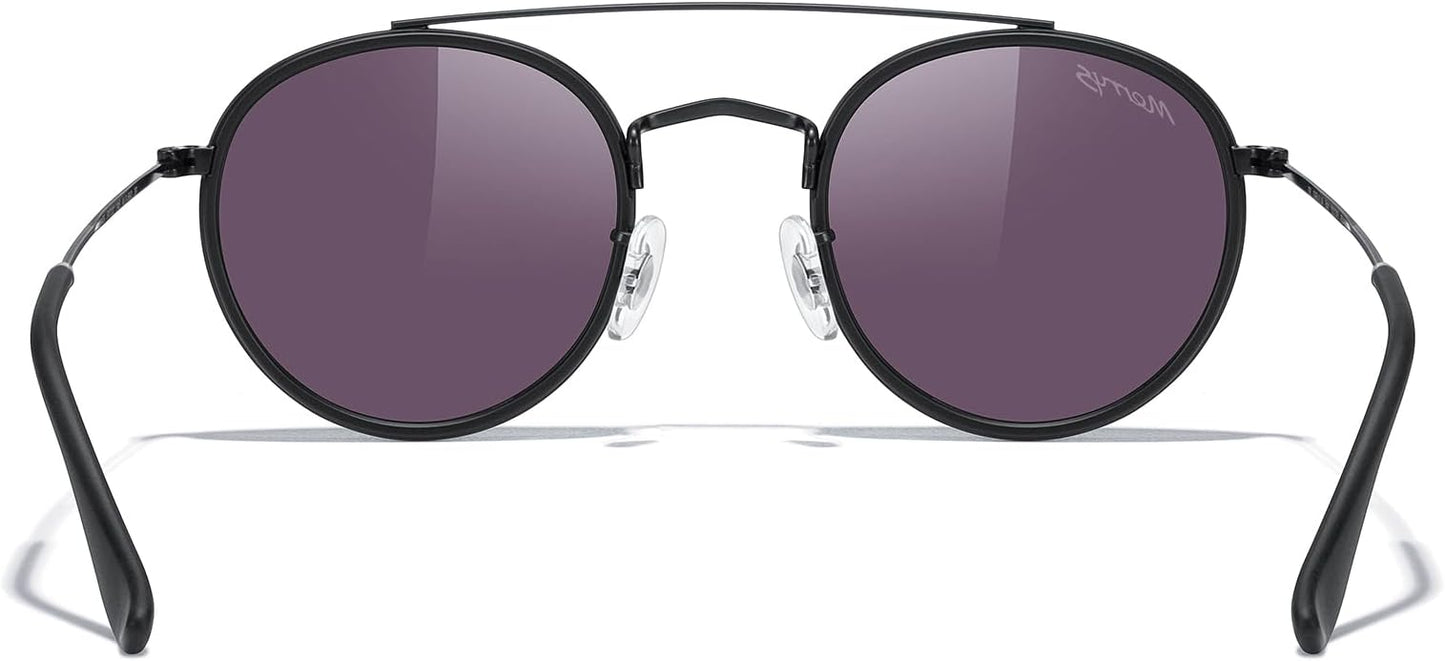 MERRY'S Retro Round Polarized Sunglasses - Unisex Double Bridge Sun Glasses