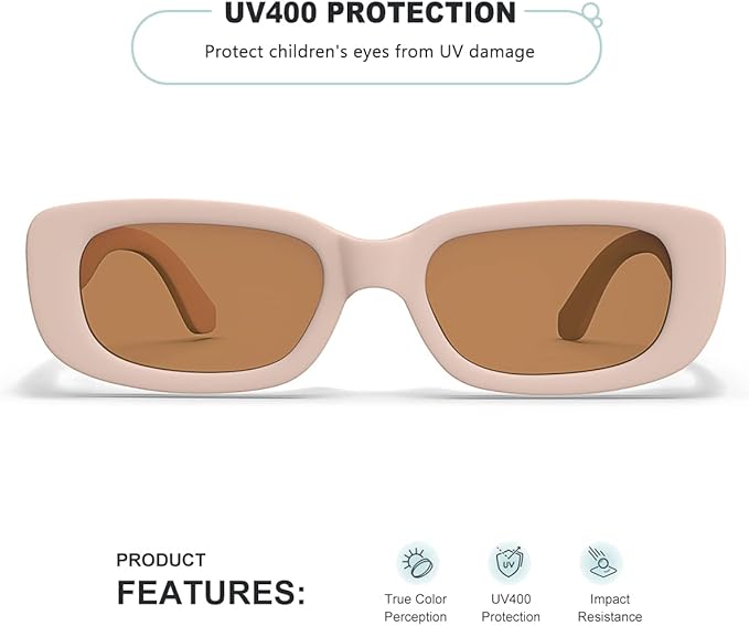 Retro Rectangle Kids Sunglasses 90’s Vintage Fashion Narrow Square Frame Glasses Shades for Girls Boys UV Protection