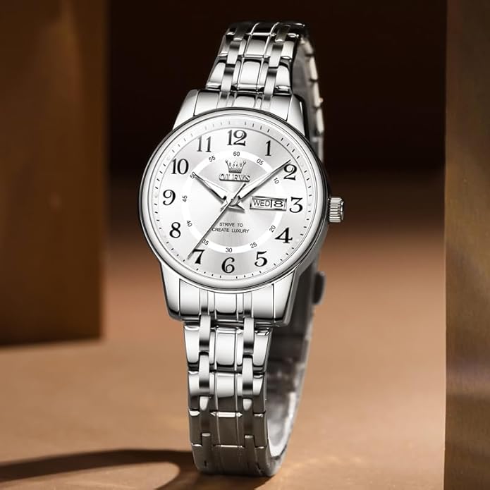 OLEVS Stainless Steel Women's Watch Dress Watches for Women with Date Fashion Ladies Business Waterproof Analog Quartz Small Wrist Watch Reloj Mujer