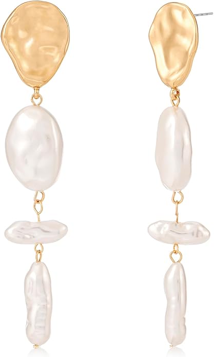 Statement Pearl Dangle Earrings,Gold and Large Pearl,Luxury Chandelier Organic Style Earrings