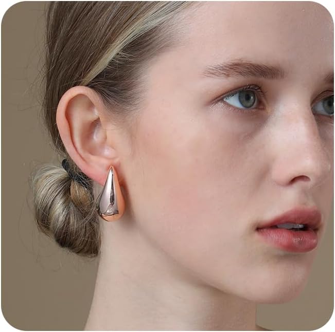 Apsvo Chunky 14K Gold Plated Hoop Earrings for Women, Lightweight Waterdrop Hollow Open Hoops, Hypoallergenic Dupes Earrings