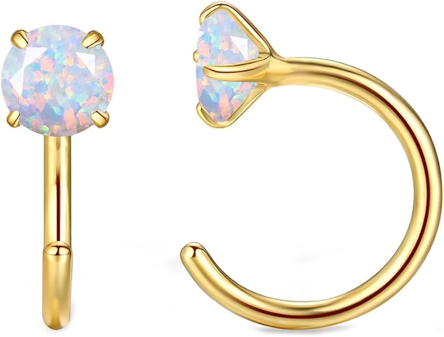 14K Gold Birthstone Huggie Half Hoop Earrings for Women,Round-cut Created Gemstone Minimalist Tiny Earring(4MM*2) Anniversary Birthday Mother's Day Jewelry for Mom Her