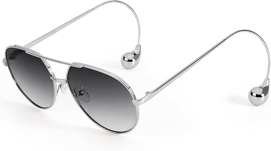 SODQW Trendy Aviator Sunglasses for Women with Earring Gold Metal Frame Fashion Sun Glasses