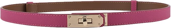 Women's Skinny Leather Belt with Adjustable Silver Turn-Lock Buckle - Ideal for Dresses, Jeans, and Coats, Black