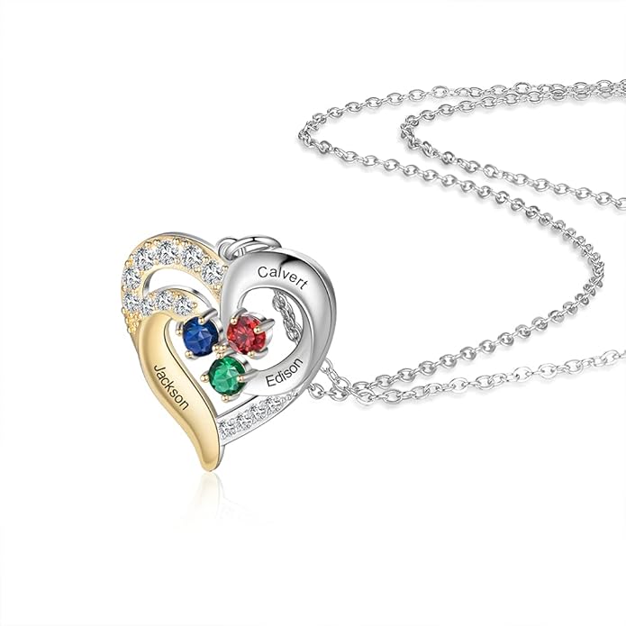 GLAMCARAT Personalized mothers necklace with birthstones names sterling silver jewelry for women customized engraved necklace