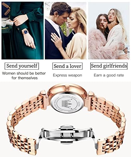 OLEVS Women Watches Simple Dress Ladies Watch Rose Gold Stainless Steel Watch Waterproof Quartz Date Luxury Diamond Small Wristwatch Fashion Analog Female Reloj Mujer Blue White Green Red Yellow Face