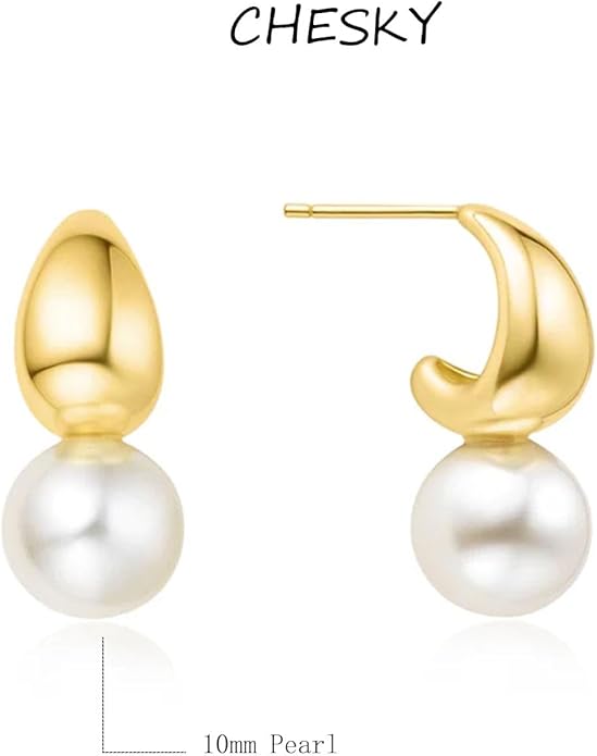 CHESKY Christmas Gifts Pearl Earrings for Women, Dainty 14K Gold Plated/Silver Plated Drop Quality Handpicked AAA+ Freshwater Cultured Round Pearls Dangle Earrings Wedding Jewelry for Women Gifts