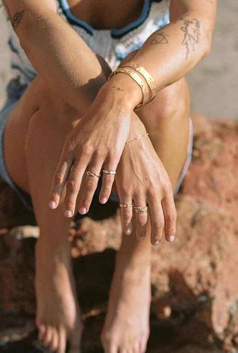 POTESSA 18K Gold Plated Cuff Bracelets Adjustable Dainty Bangle Handemade Jewelry for Women