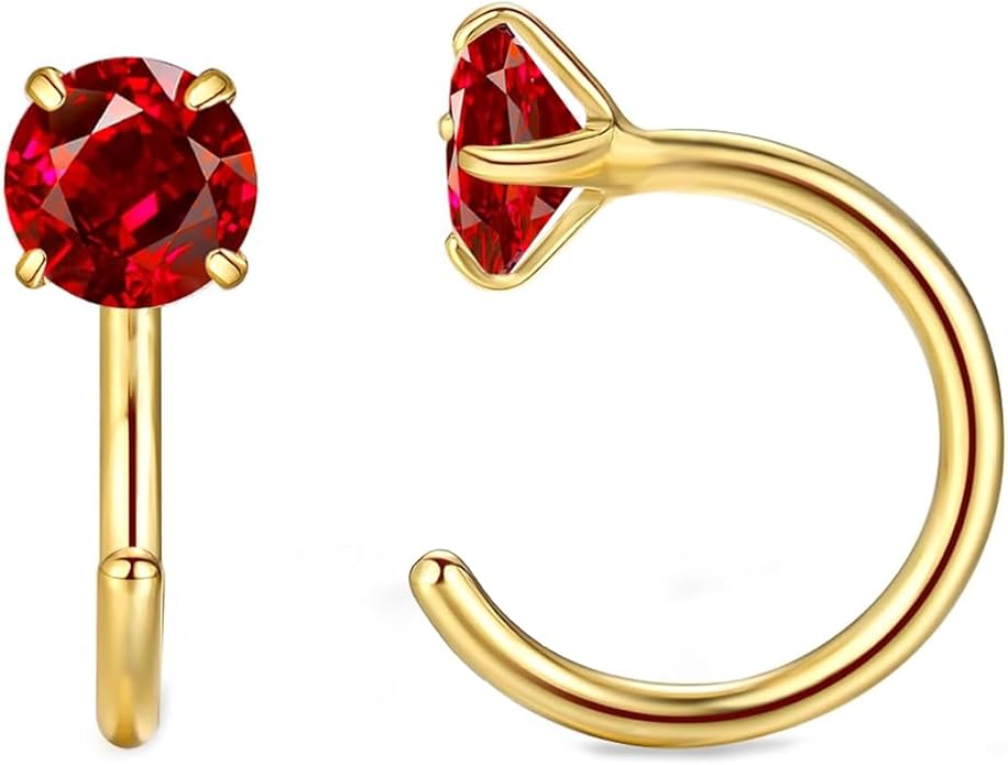14K Gold Birthstone Huggie Half Hoop Earrings for Women,Round-cut Created Gemstone Minimalist Tiny Earring(4MM*2) Anniversary Birthday Mother's Day Jewelry for Mom Her