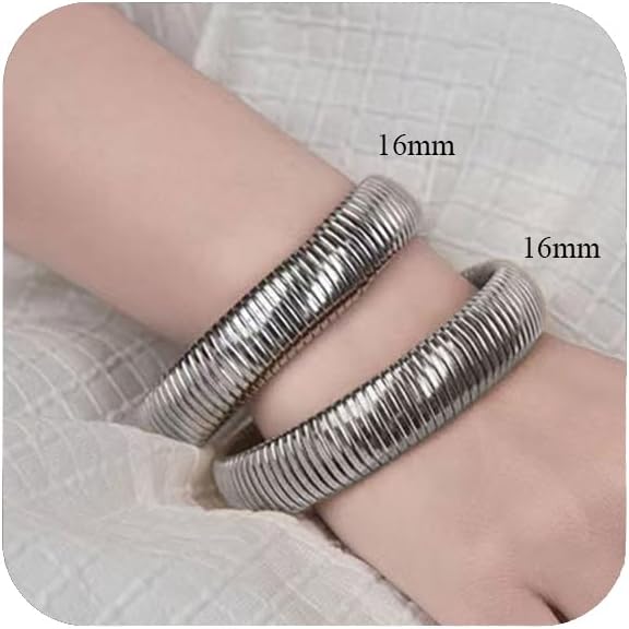MISS RIGHT Gold Chunky Stretch Snake Chain Bangle Bracelets Stack for Women Trendy, 18K Gold Filled Stainless Steel Stretchy Womens Stackable Wristband Bangles Bracelet Set