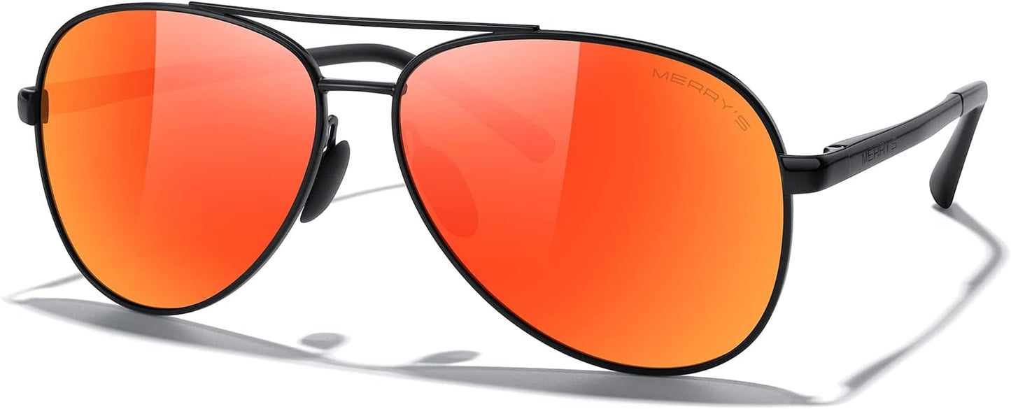 MERRY'S Aviator Sunglasses for Men Women - Polarized Driving Sun glasses Mirrored Lens UV 400 Protection 58 MM