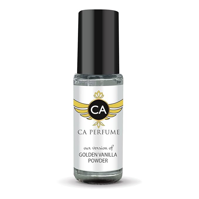 CA Perfume Impression of Golden Vanilla Powder Unisex Fragrance Oil a fragrance Scent Long Lasting Perfumes for Women & Men Travel Size TSA Ready Mini Parfum Body Oil Roll-on 0.14 Fl Oz 4ml