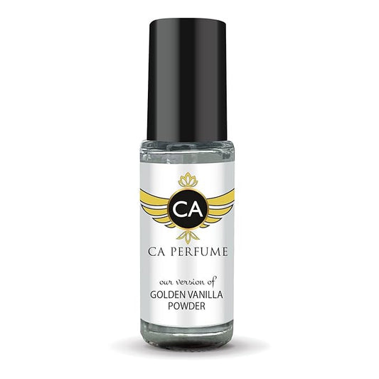 CA Perfume Impression of Golden Vanilla Powder Unisex Fragrance Oil a fragrance Scent Long Lasting Perfumes for Women & Men Travel Size TSA Ready Mini Parfum Body Oil Roll-on 0.14 Fl Oz 4ml