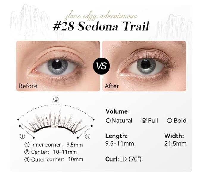 WOSADO Magnetic Eyelashes with Applicator Kit, [V28 Sedona Trail] Reusable Magnetic Lashes without Eyeliner, Glue-free False Lashes, Waterproof, Lightweight, Suit for Natural Makeup
