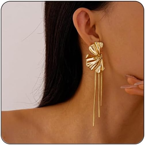 Chunky Flower Earrings 14K Gold Plated Geometry Petal Earrings Vintage Hollowing Out Layered Dangle Earring Fashion Exaggeration Jewelry for Women