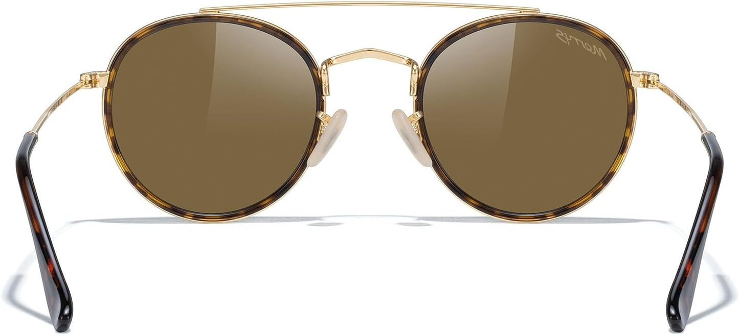 MERRY'S Retro Round Polarized Sunglasses - Unisex Double Bridge Sun Glasses