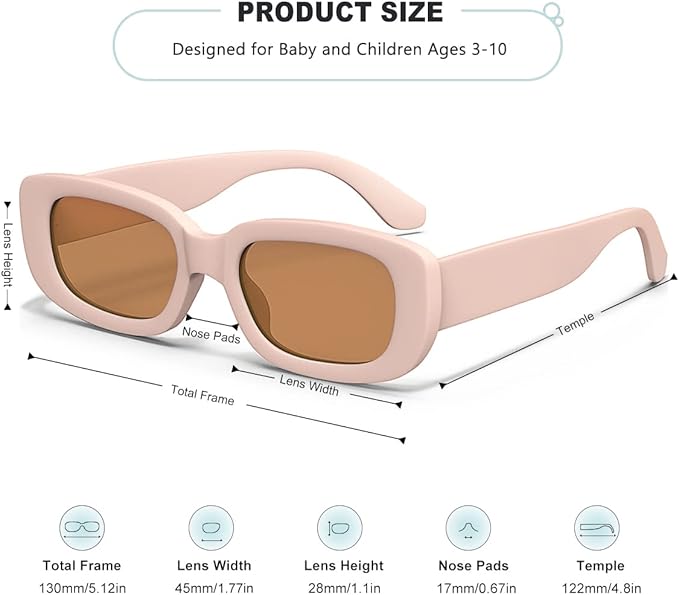 Retro Rectangle Kids Sunglasses 90’s Vintage Fashion Narrow Square Frame Glasses Shades for Girls Boys UV Protection