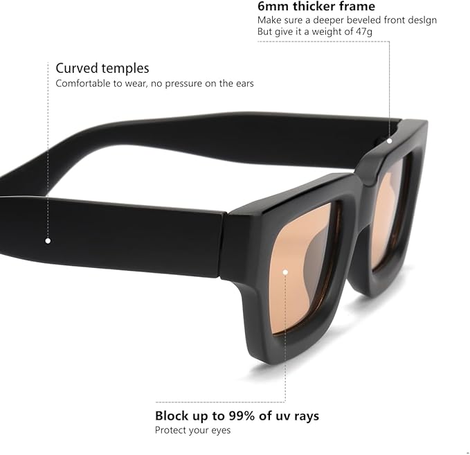 Trendy Square Sunglasses for Men Women Fashion Thick Rectangle Sun Glasses UV Protection Shades Designer Style
