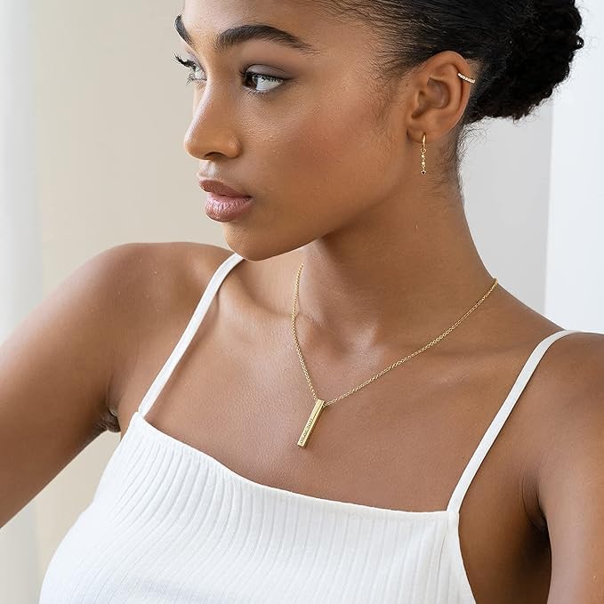 OAK & LUNA - Personalized Pillar Bar Necklace with Diamond Options - Custom Inscription Engraved Pendant - Up to 4 Names - Jewelry Gift for Women, Her, Mother For Mother's Day, Christmas