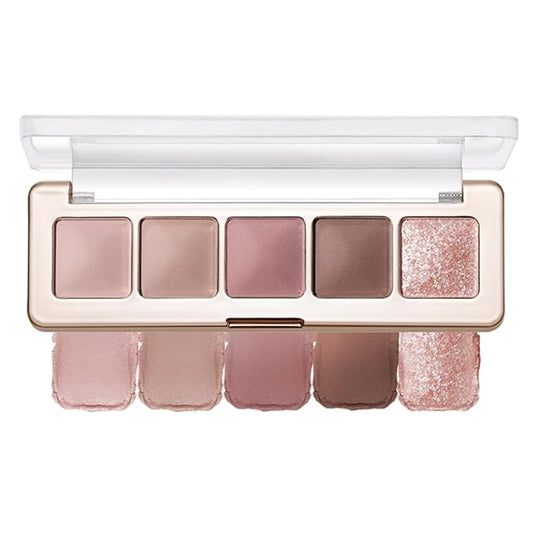 5-Color Neutral Nude Matte & Shimmer Eyeshadow Palette, Rose Cocoa Brown Pink Cool-Tone Mattes & Glitter Eye Shadow Contour Palette for Mature Women, Blue Green Eyes, Daily Natural Makeup