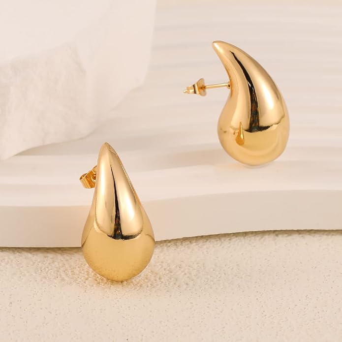 Apsvo Chunky 14K Gold Plated Hoop Earrings for Women, Lightweight Waterdrop Hollow Open Hoops, Hypoallergenic Dupes Earrings