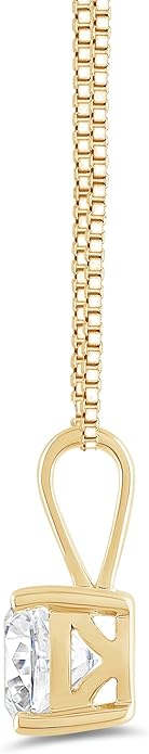 Everyday Elegance Solid 14K Gold Cubic Zirconia Solitaire Pendant Necklace for Women Heart, Princess, Round, Oval, Emerald, Pear & Cushion Cut 1 or 2 CTW | .60mm Thick 16" 18" Length Box Link Chain