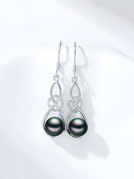 Tahitian Black Pearl AAAA 18K Gold Plated Sterling Silver Dangle Drop Earrings for Women Wife Mom Girlfriend Valentine Her Jewelry Gift for Anniversary Birthday Christmas