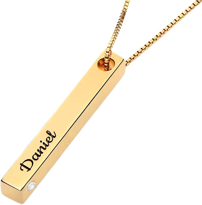 OAK & LUNA - Personalized Pillar Bar Necklace with Diamond Options - Custom Inscription Engraved Pendant - Up to 4 Names - Jewelry Gift for Women, Her, Mother For Mother's Day, Christmas