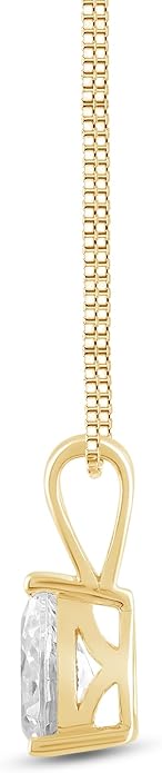 Everyday Elegance Solid 14K Gold Cubic Zirconia Solitaire Pendant Necklace for Women Heart, Princess, Round, Oval, Emerald, Pear & Cushion Cut 1 or 2 CTW | .60mm Thick 16" 18" Length Box Link Chain
