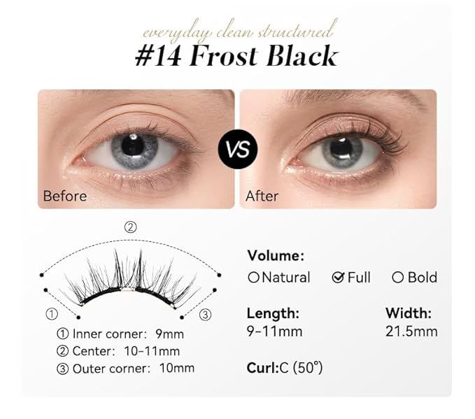 WOSADO Magnetic Eyelashes with Applicator Kit, [V14 Frost Black] Reusable Magnetic Lashes without Eyeliner, Glue-free False Lashes, Waterproof, Lightweight, Suit for Natural Makeup