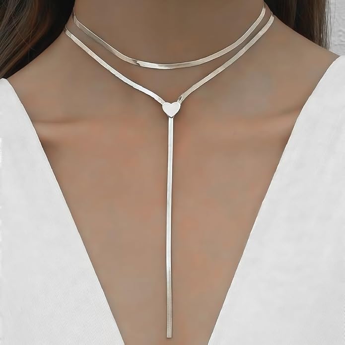 Atiptu Chunky Gold Choker Necklace for Women Silver Statement Y Necklace Long Herringbone Snake Chain Lariat Necklaces Prom Body Jewelry Accessories Gifts