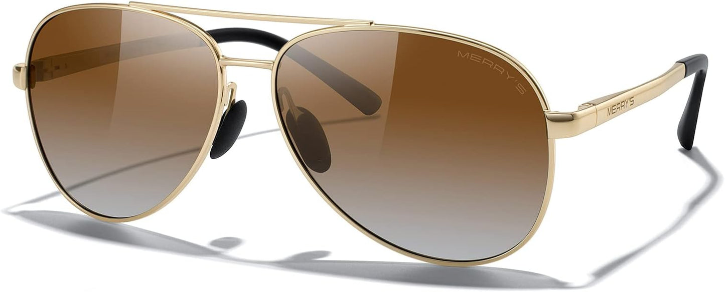 MERRY'S Aviator Sunglasses for Men Women - Polarized Driving Sun glasses Mirrored Lens UV 400 Protection 58 MM