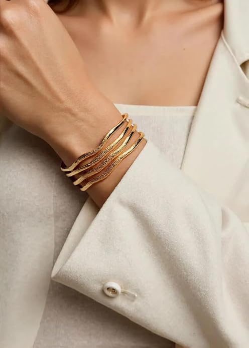 POTESSA 18K Gold Plated Cuff Bracelets Adjustable Dainty Bangle Handemade Jewelry for Women