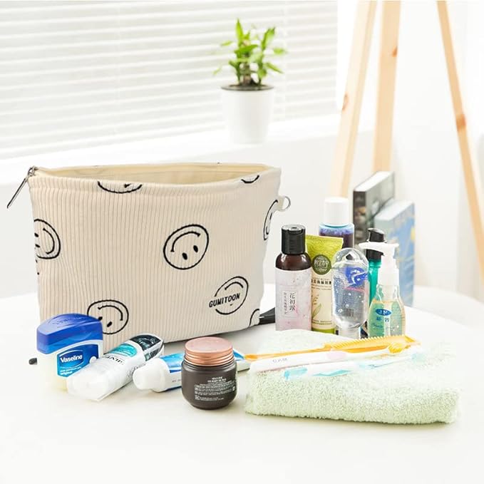 2pcs Cosmetic Bags,makeup bag for women,aesthetic organizer toiletry bags,travel essentials,travel size toiletries,a small make up bag and a big make up bag(smiley face bag)