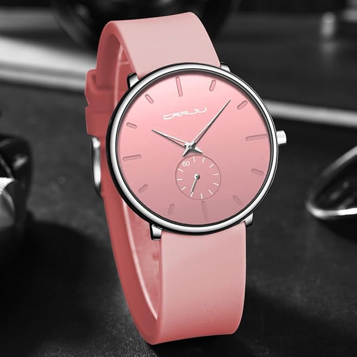 CRRJU Men’s Women Watch Casual Stylish Waterproof Quartz Unisex Wristwatches, Ultra Thin Watches for Men Women, Colorful Silicone Band