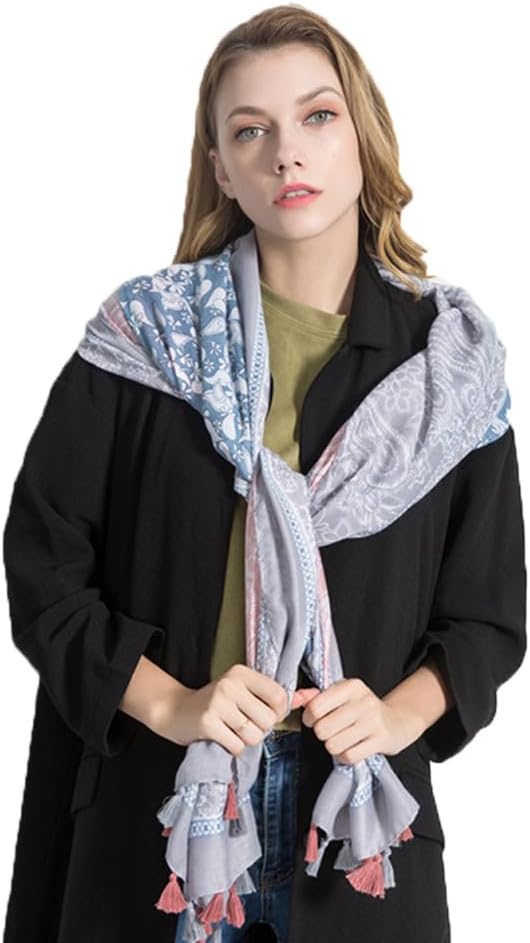 Yeieeo Boho Scarf for Women Lightweight Floral Printed Scarf Fall Winter Fashion Fringed Shawl