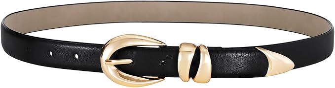 Belts for Women with Gold Buckle – Adjustable Black leather Belt for Jeans, Dress, Pants