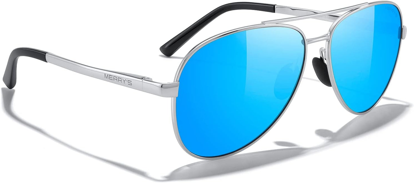 MERRY'S Aviator Sunglasses for Men Women - Polarized Driving Sun glasses Mirrored Lens UV 400 Protection 58 MM