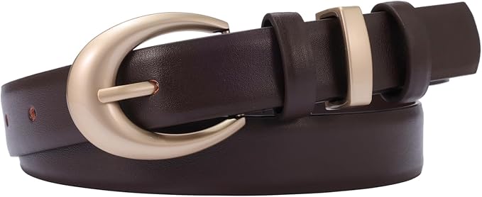 Women's Cow Leather Belt for Jeans Pants Fashion Ladies Skinny Dress Waist belt with Gold Buckle