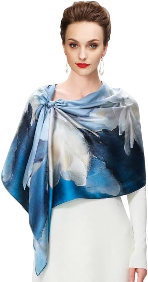 100% Mulberry Silk Scarf for Women Neck Oblong Headscarves Long Floral Print Lightweight Silk Wraps Shawls 67"*20"