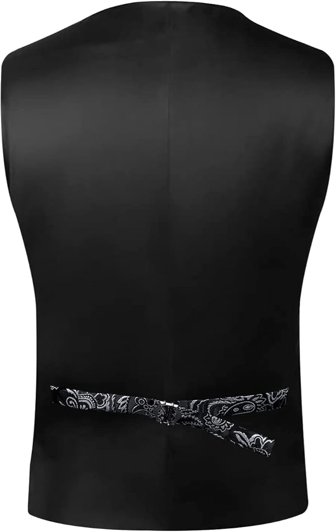 DiBanGu Mens Paisley Suit Vest Silk Jacquard Waistcoat and Necktie Set Formal Shawl Collar Dress Vest 7PCS for Wedding Party