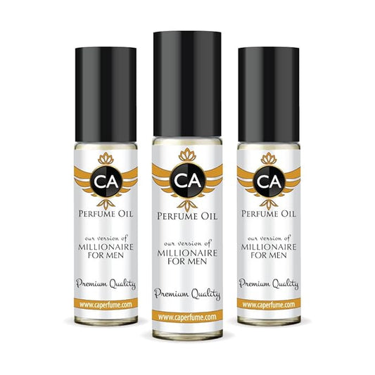 CA Perfume Impression of Millionaire for Men Eau De Parfum Leather Scent Long Lasting Cologne for Men Travel Size TSA Ready for Day and Night Wear 0.33 Fl Oz 10ml (Pack of 3)