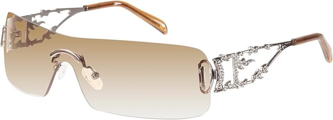 mosanana Y2K Rhinestone Flame Rectangle Sunglasses for Women with Bling Glitter MS52350