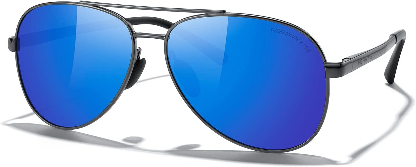 MERRY'S Aviator Sunglasses for Men Women - Polarized Driving Sun glasses Mirrored Lens UV 400 Protection 58 MM