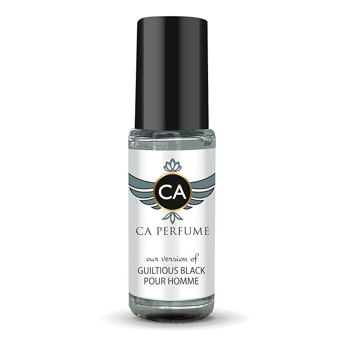 CA Perfume Impression of Guiltiness Black Pour Homme for Men Perfume Oil Aromatic Fougere Scent Long Lasting Cologne for Men Travel Size Mini Perfume Sample TSA Ready Body Oil Roll-on 0.14 Fl Oz 4ml