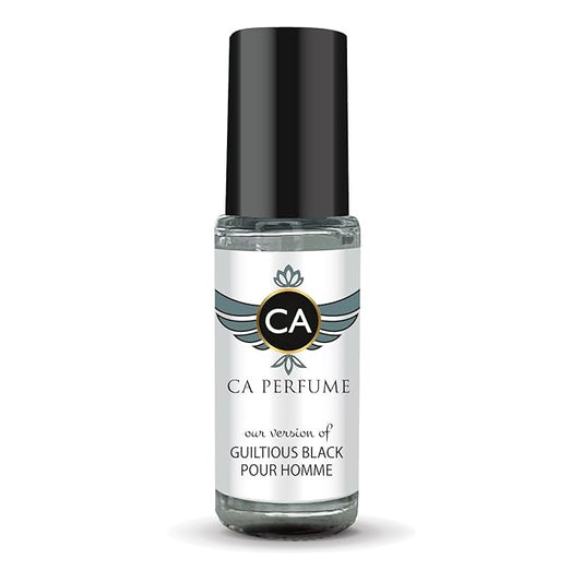 CA Perfume Impression of Guiltiness Black Pour Homme for Men Perfume Oil Aromatic Fougere Scent Long Lasting Cologne for Men Travel Size Mini Perfume Sample TSA Ready Body Oil Roll-on 0.14 Fl Oz 4ml