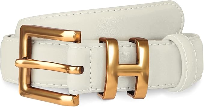 Women's Fashion Classic Metal Buckle Leather Belt with Jeans Dress