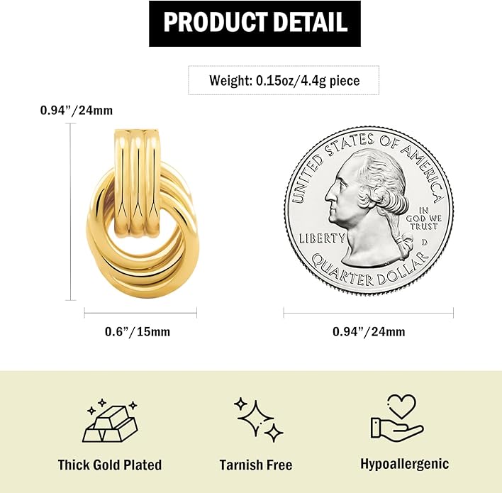 Chunky Small Knot Earrings Gold Silver Geometric Earrings for Women Dainty Gold and Silver Plated Dangle Drop Earrings Hypoallergenic and Lightweight Fashion Trendy Jewelry Gifts