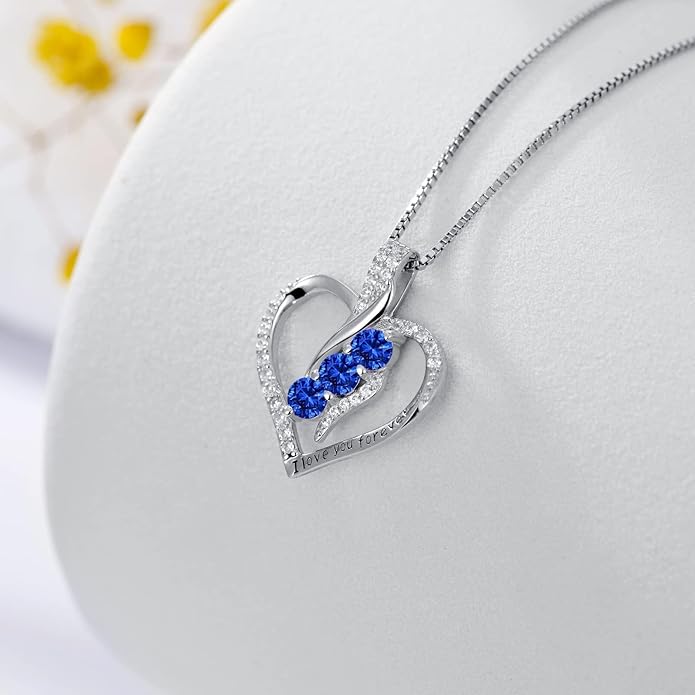 Rose Heart Birthstone Necklace for Women - Solid S925 Sterling Silver with Rose Gold Plated Infinity Symbol of Love Valentine's, Mother's Day, Anniversary, Christmas Birthday Gift for Her, Mom, Wife, or Girlfriend.
