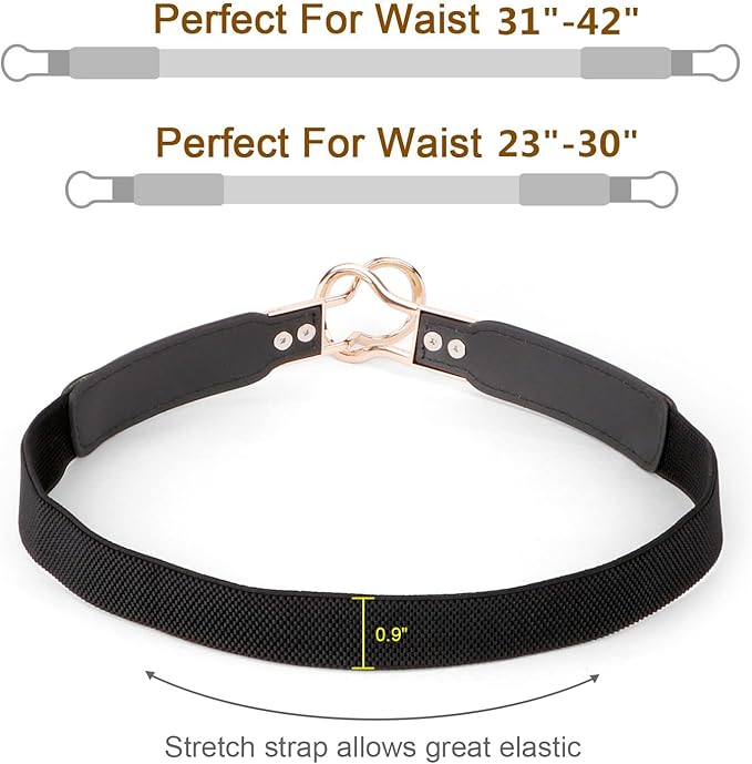 WERFORU Women Skinny Belt for Dresses Retro Stretch Waist Belt with Gold Buckle Set of 4